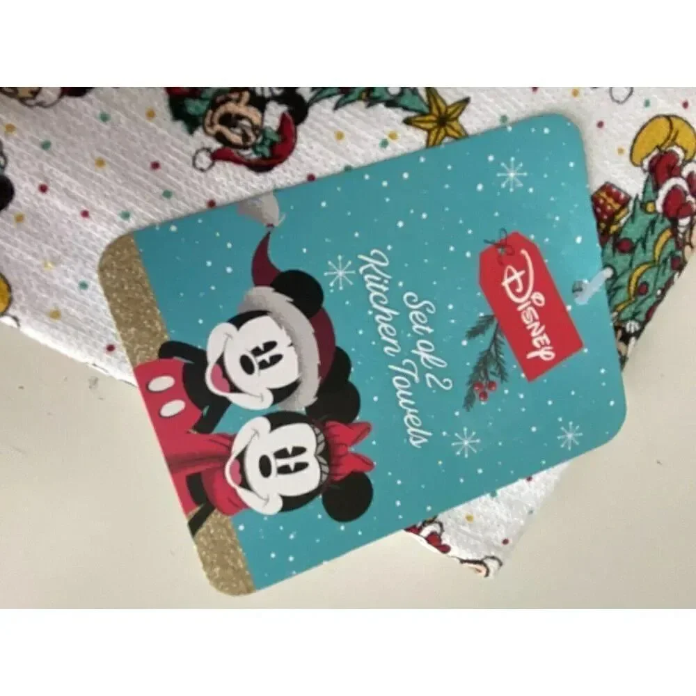 2 Pack Disney Mickey and Minnie Mouse Christmas Tree‎ Kitchen Towels Holiday NEW